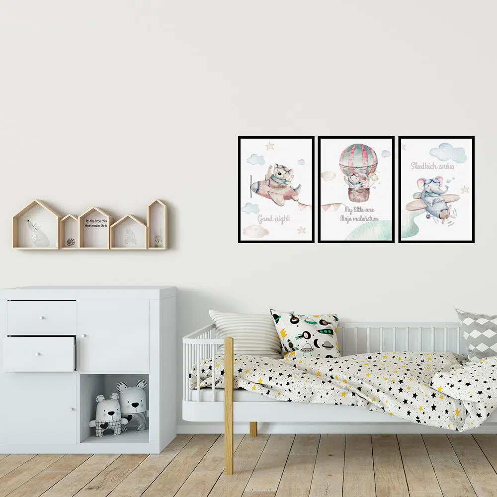 Zestaw plakatów dziecięcych z misiami dla chłopca