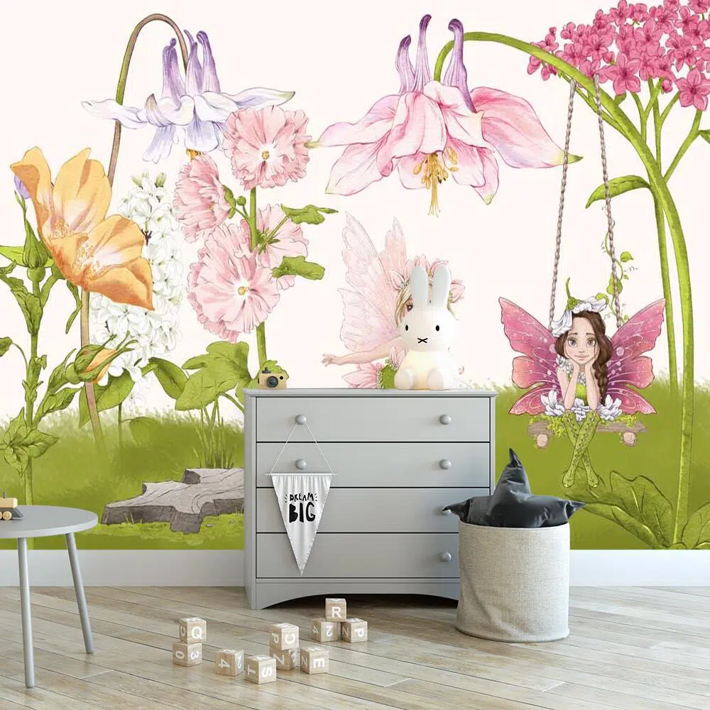 Foto-tapeta z elfami wśród kwiatów