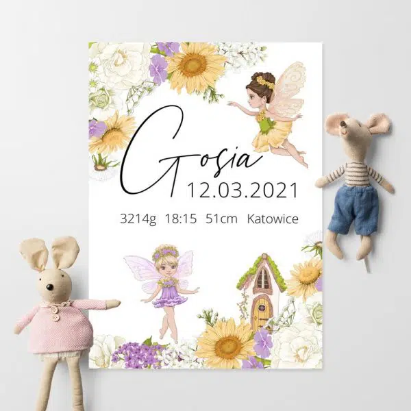 Plakat z czarodziejkami i metryczką dla Gosi