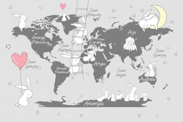 Tapeta z kontynentami i królikami