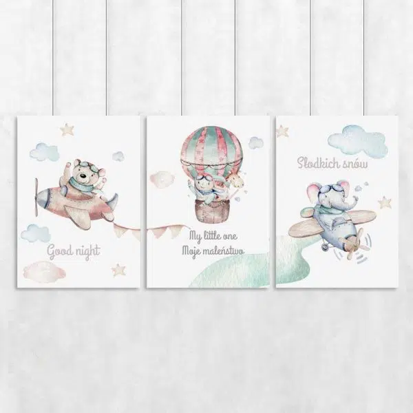 Zestaw plakatów dziecięcych z misiami dla chłopca