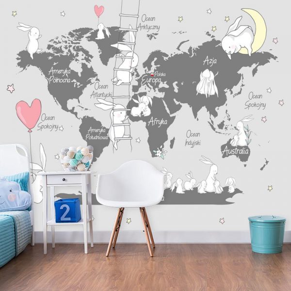 Fototapeta mapa świata i króliczki