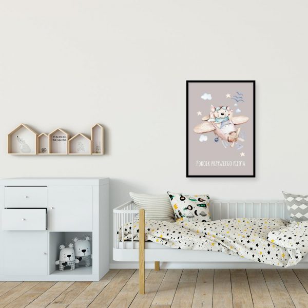 Plakat dziecięcy z misiem w samolocie do pokoju rodzeństwa