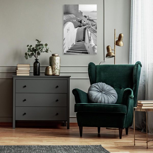 Czarno-biały obraz z widokiem z Santorini do gabinetu