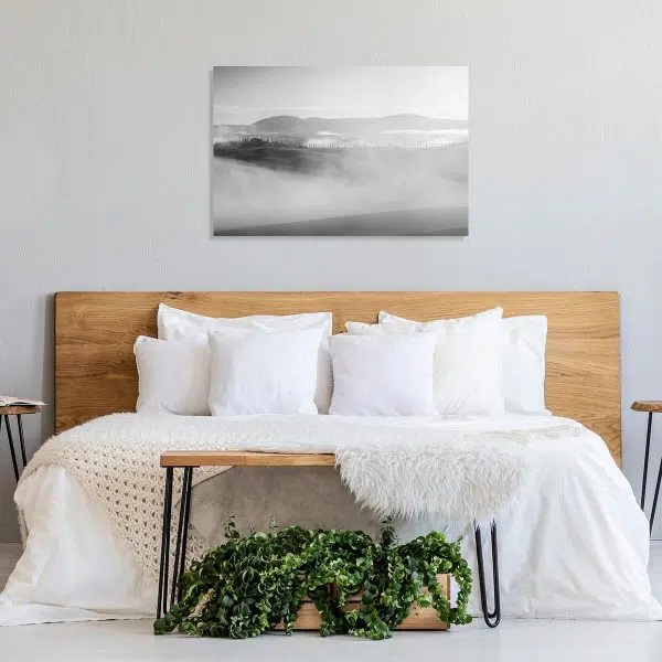 Czarno-biały obraz z pejzażem do dekoracji gabinetu
