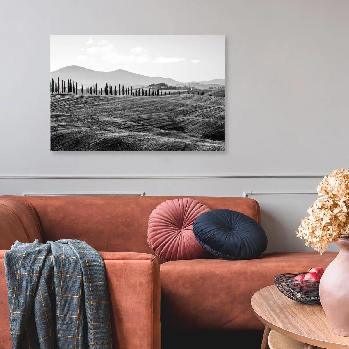 Czarno-biały obraz z pejzażem do dekoracji biura