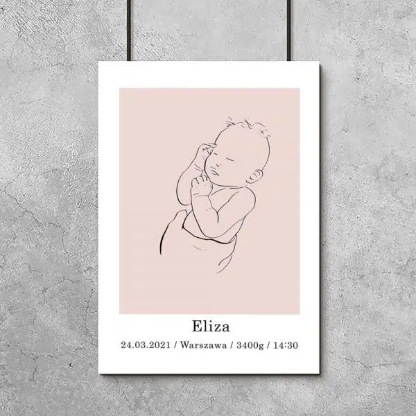 Dziecięcy plakat z metryczką - Line art dla dziewczynki