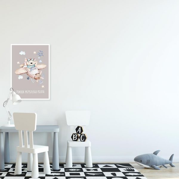 Plakat dziecięcy z misiem w samolocie na drzwi pokoju