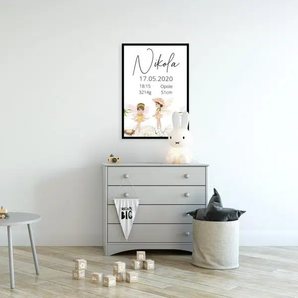 Plakat z metryczką dla dziewczynki