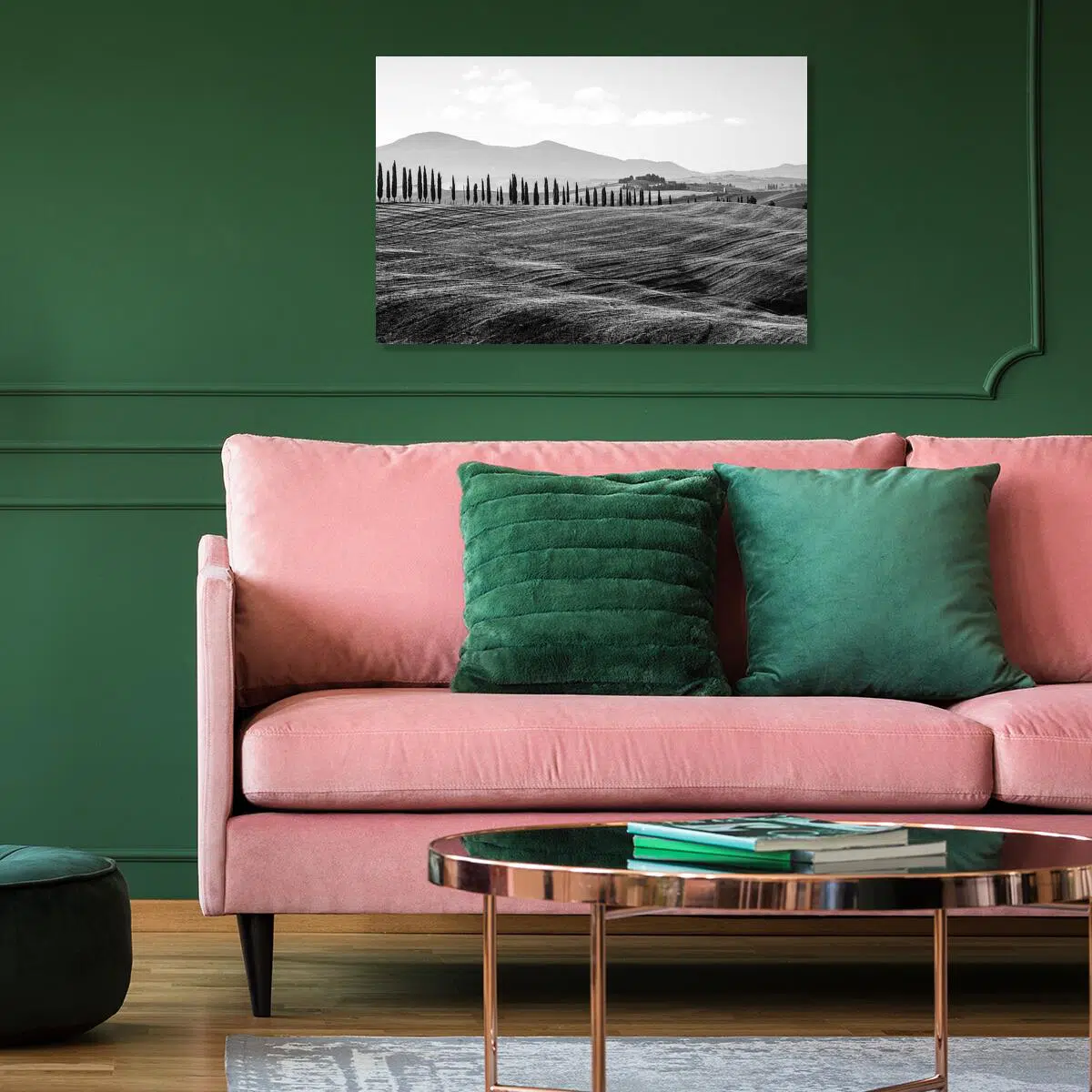 Czarno-biały obraz z pejzażem do salonu