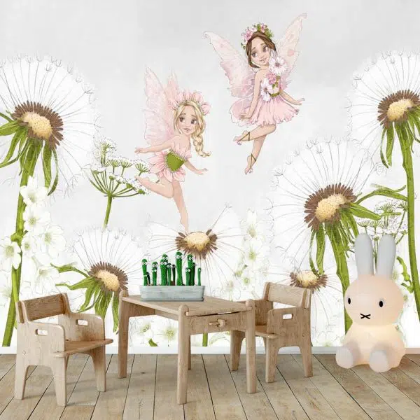 Fototapeta z czarodziejkami nad dmuchawcami