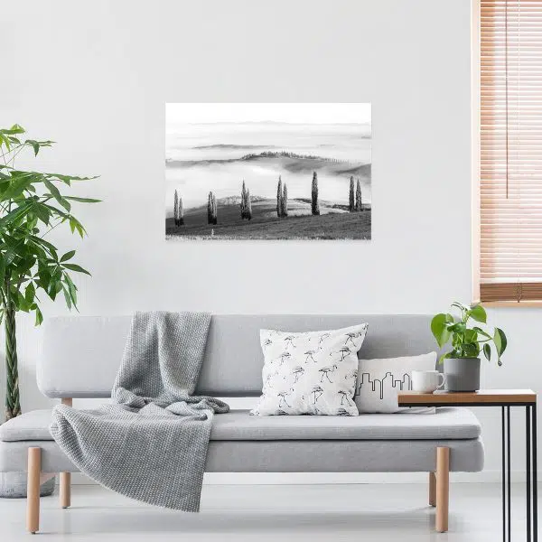 Szary obraz z topolami do jadalni