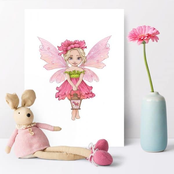 Plakat dziewczęcy z różową wróżką dla niemowląt