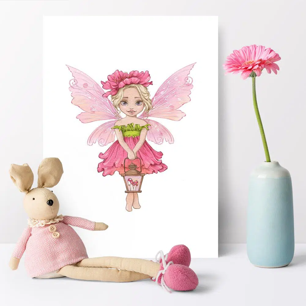 Plakat dziewczęcy z różową wróżką dla niemowląt