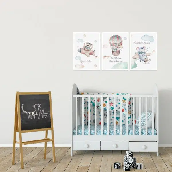 Zestaw plakatów dziecięcych z misiami dla chłopca