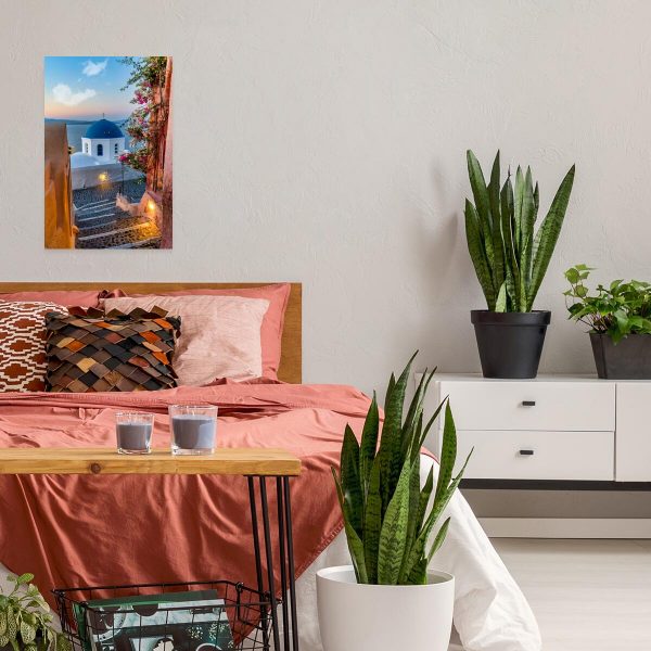 Kolorowy obraz z romantycznym widokiem - Santorini do dekoracji salonu