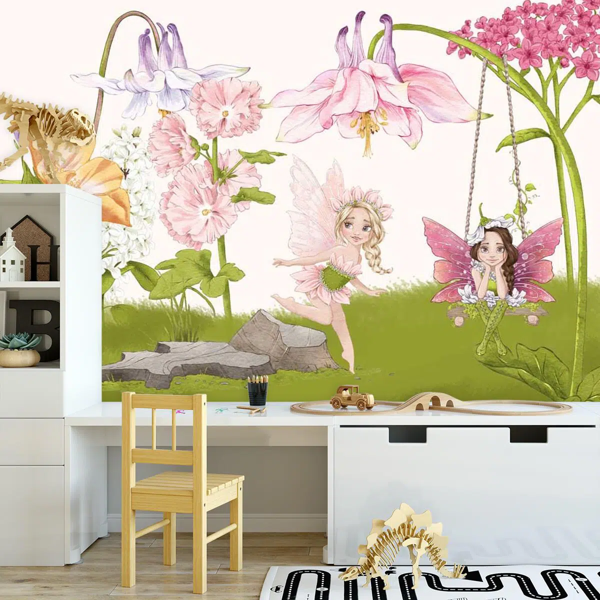 Tapeta z driadami wśród kwiatów