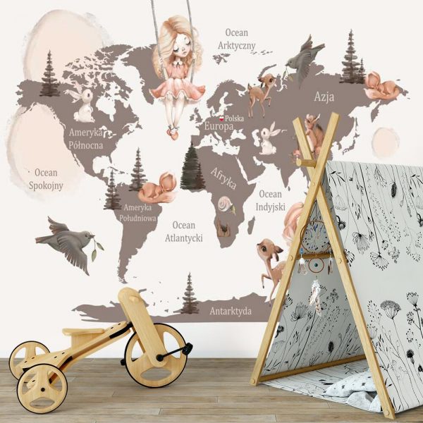 Tapeta z kontynentami dla dzieci