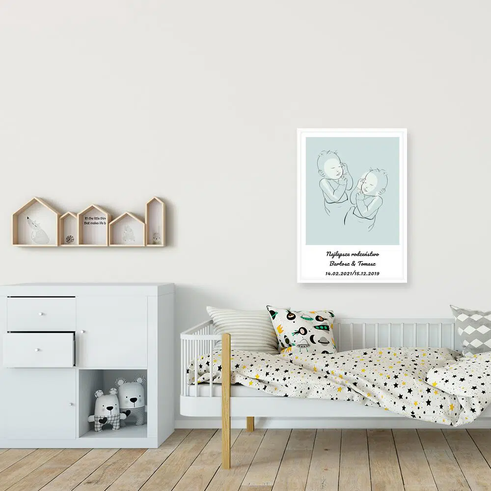 Niebieski plakat dla rodzeństwa do pokoju chłopców