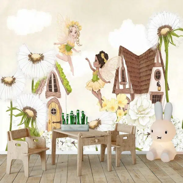 Foto-tapeta rusałki, dmuchawce i kwiaty