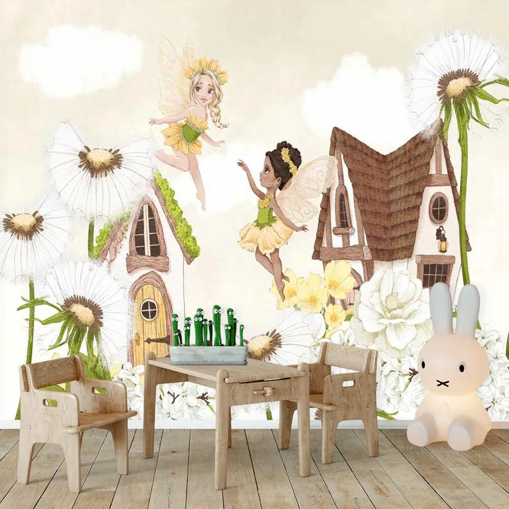 Foto-tapeta rusałki, dmuchawce i kwiaty