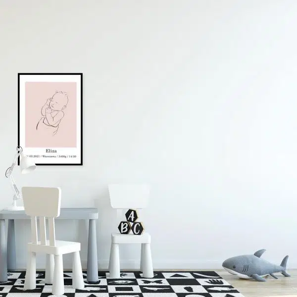 Dziecięcy plakat z metryczką - Line art dla niemowlaka