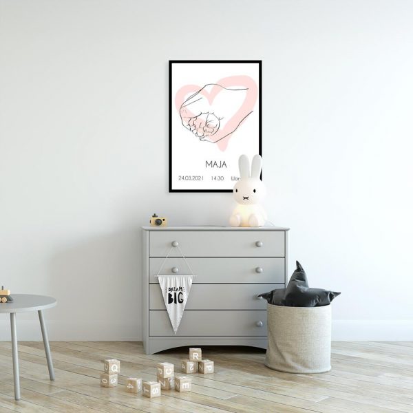 Plakat dziecięcy z imieniem - line art dla niemowlaka