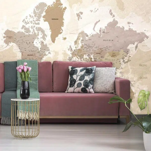 Beżowa tapeta z motywem mapy świata