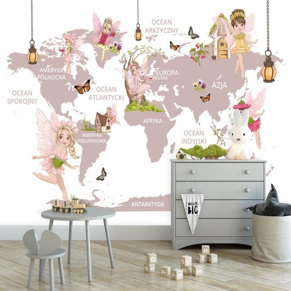 Pastelowa tapeta z elfami i mapą