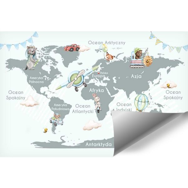 Fototapeta dla dzieci - zwierzątka na mapie