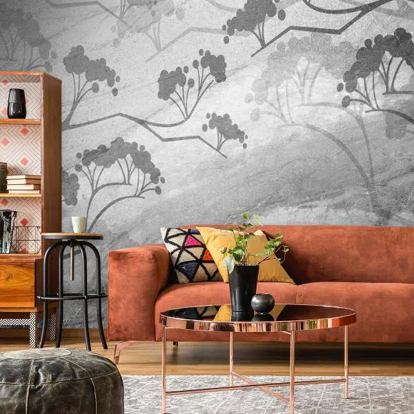 Foto-tapeta z motywem gałęzi na szarym tle betonu