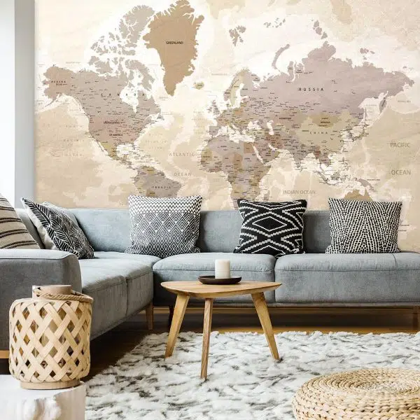Tapeta w kolorze beżowym z mapą świata