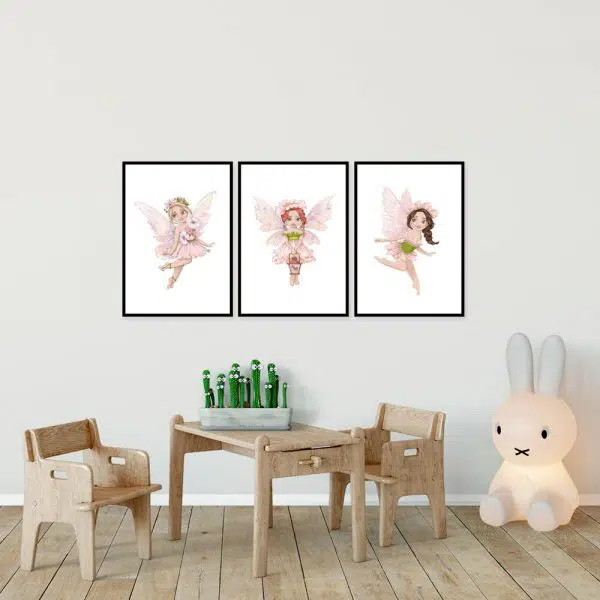 Trzy plakaty z wróżkami dla dzieci