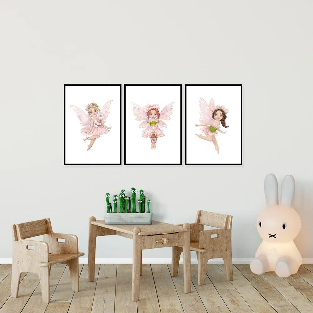 Trzy plakaty z wróżkami dla dzieci