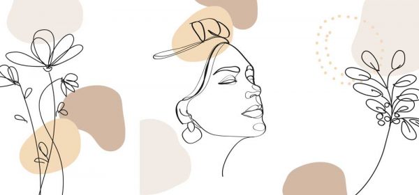 Tryptyk plakatowy szkic kobiety i kwiaty