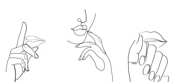 Zestaw plakatów ze szkicami kobiecych ust i dłoni