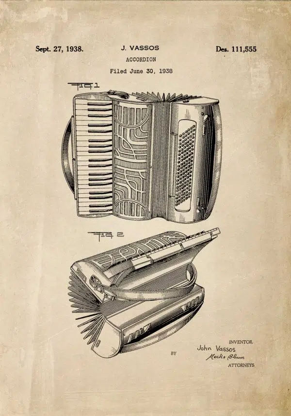 Plakat vintage z akordeonem
