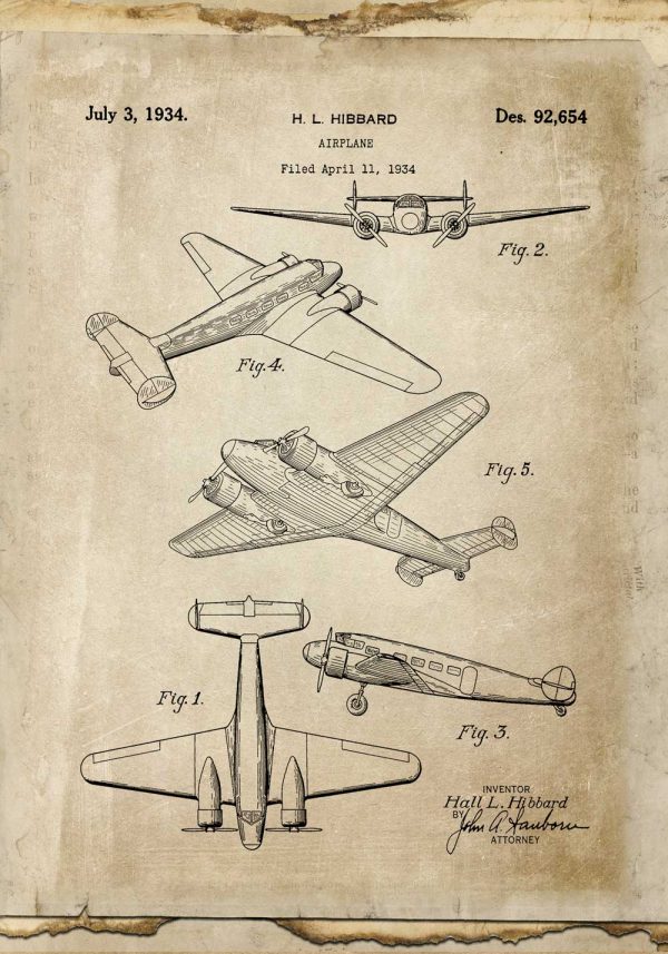 Plakat vintage samolot dwusilnikowy