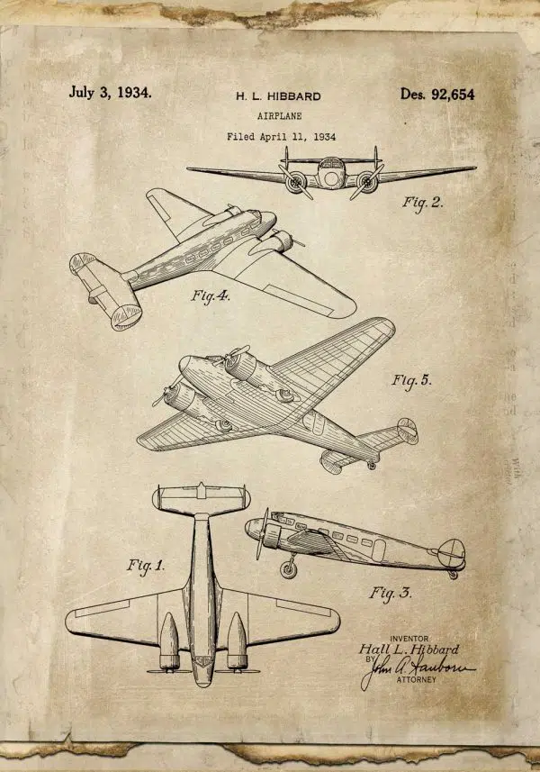 Plakat vintage samolot dwusilnikowy