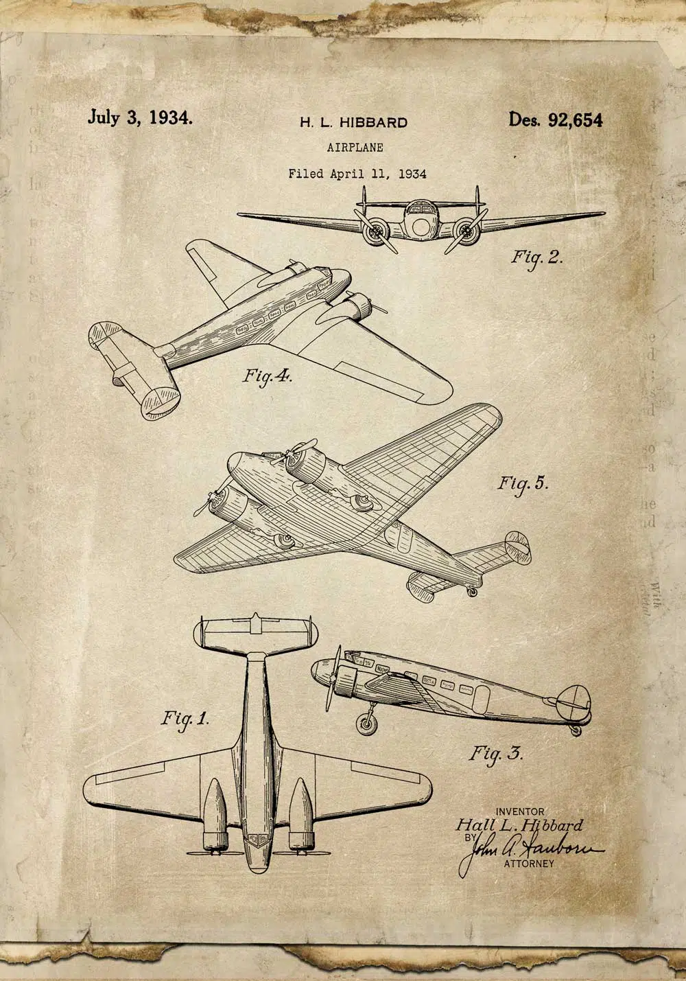 Plakat vintage samolot dwusilnikowy