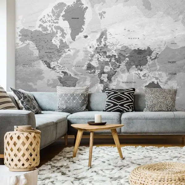 Tapeta z mapą świata w szarościach