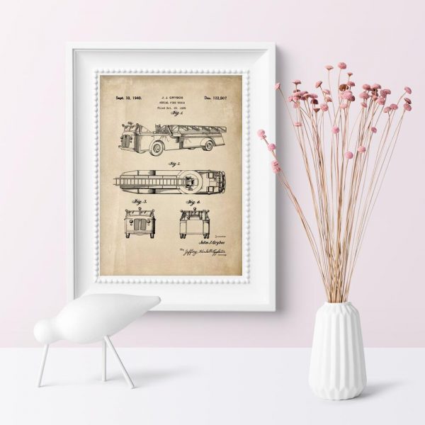 Plakat ze starym wozem strażackim