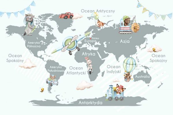 Tapeta dla dziecka z mapą świata