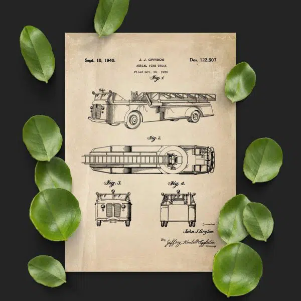 Plakat w sepii z wozem strażackim