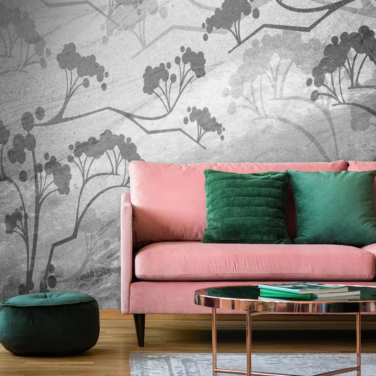 Tapeta z roślinami na betonie do dekoracji salonu