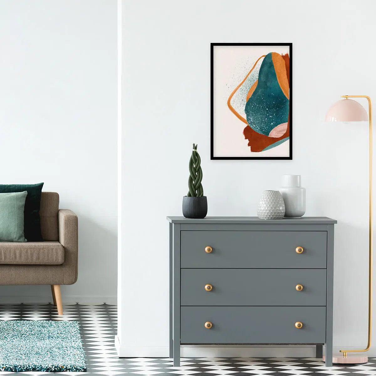 Plakat z turkusowa abstrakcją do pokoju