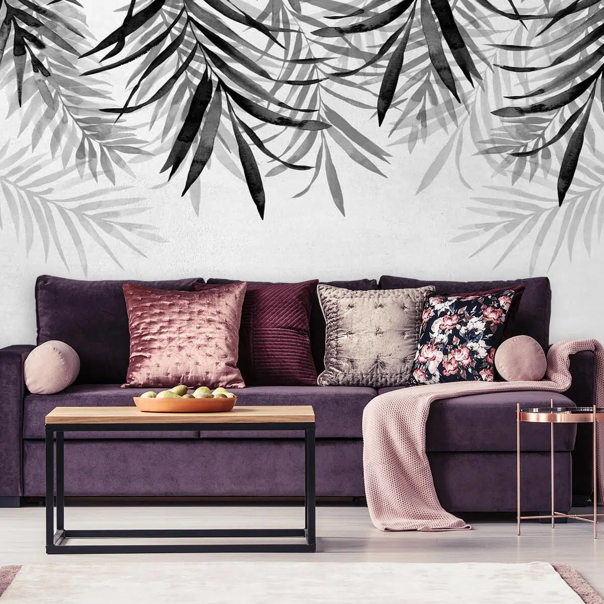 Tapeta do salonu z roślinami do upiększenia salonu