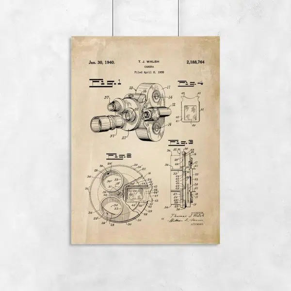 Plakat patent na kamerę filmową