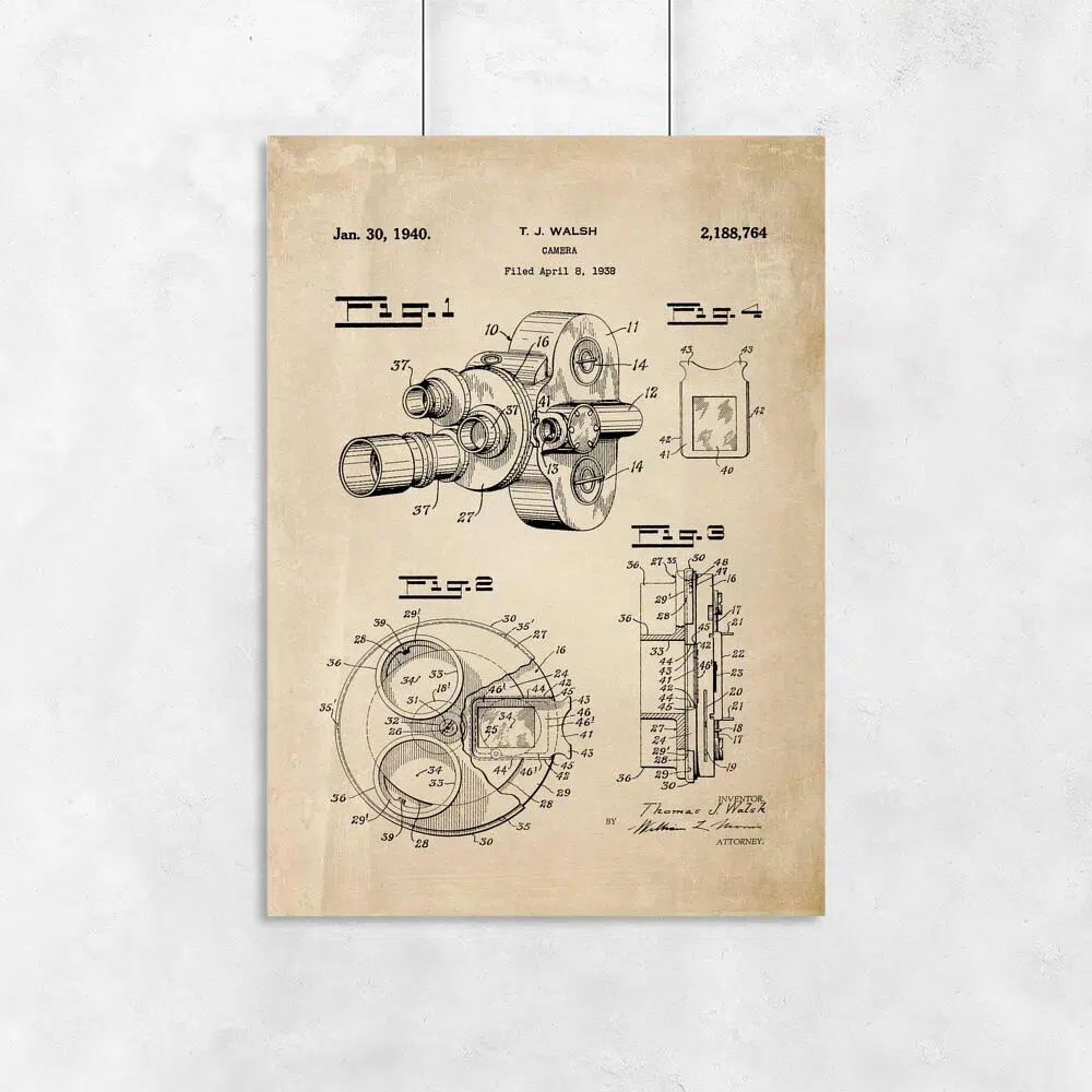Plakat patent na kamerę filmową