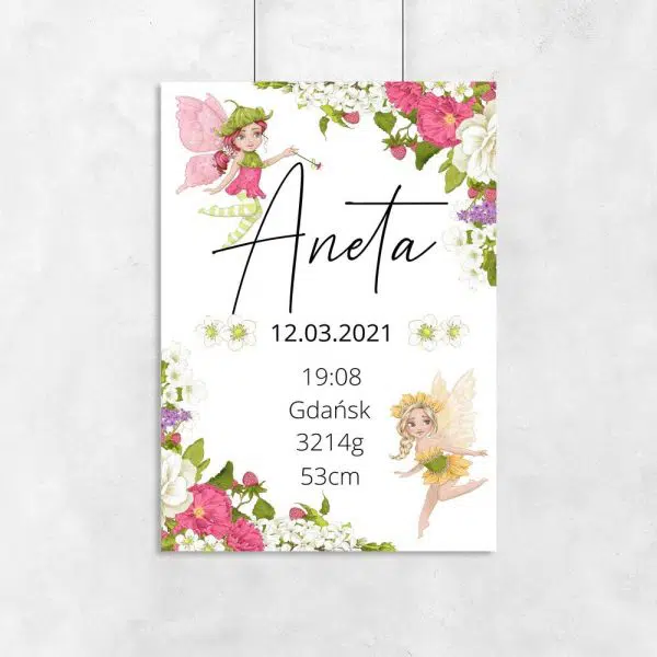 Plakat z metryczka dla dziewczynki